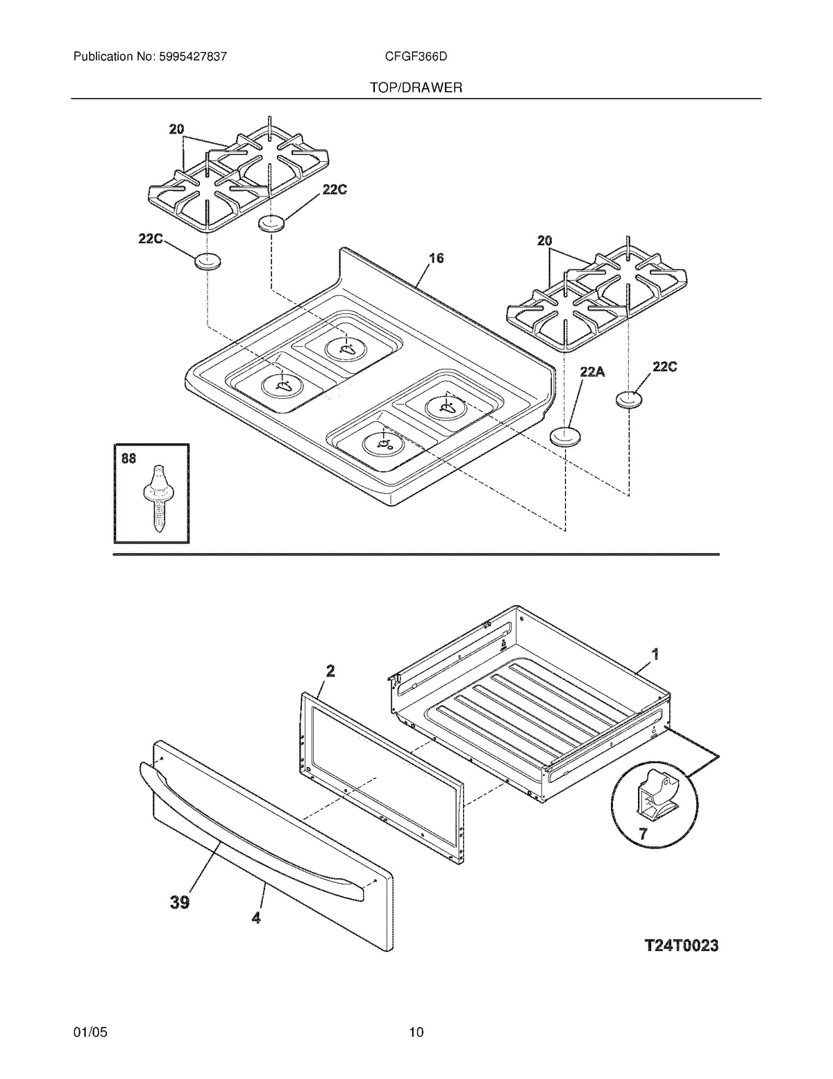 Diagram: Top/Drawer - see part 20