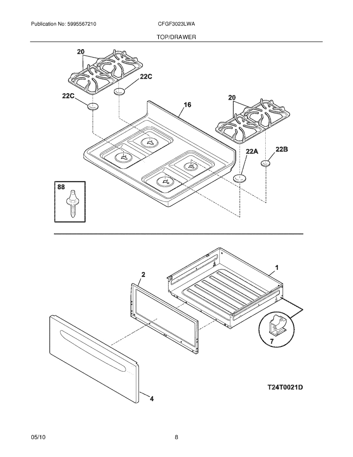 Diagram: Top/Drawer - see part 20