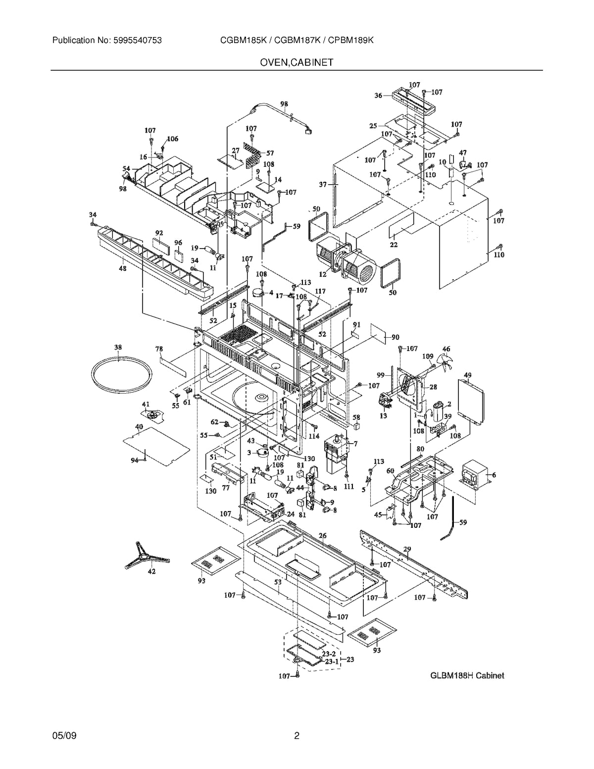 Diagram: Oven/Cabinet - see part 107