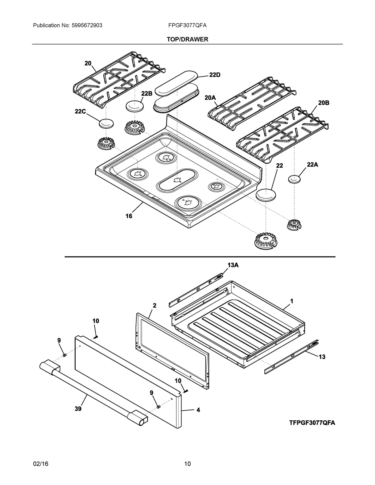 Diagram: Top/Drawer - see part 39