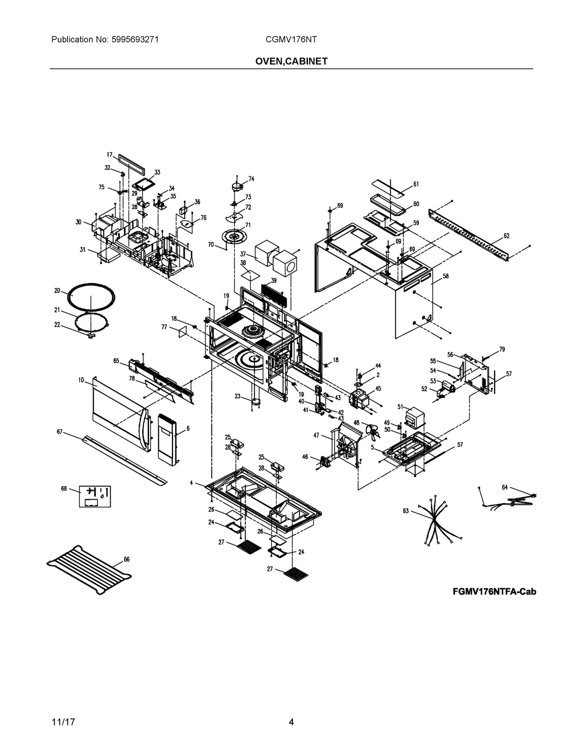 Diagram: Oven, Cabinet - see part 19