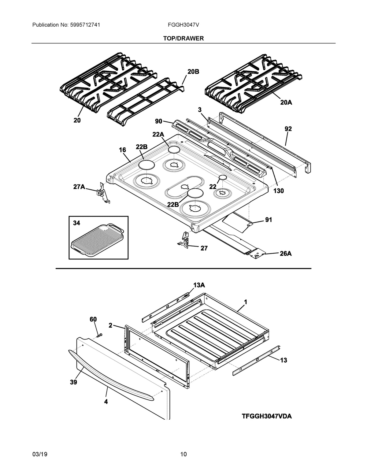 Diagram: Top/Drawer - see part 39