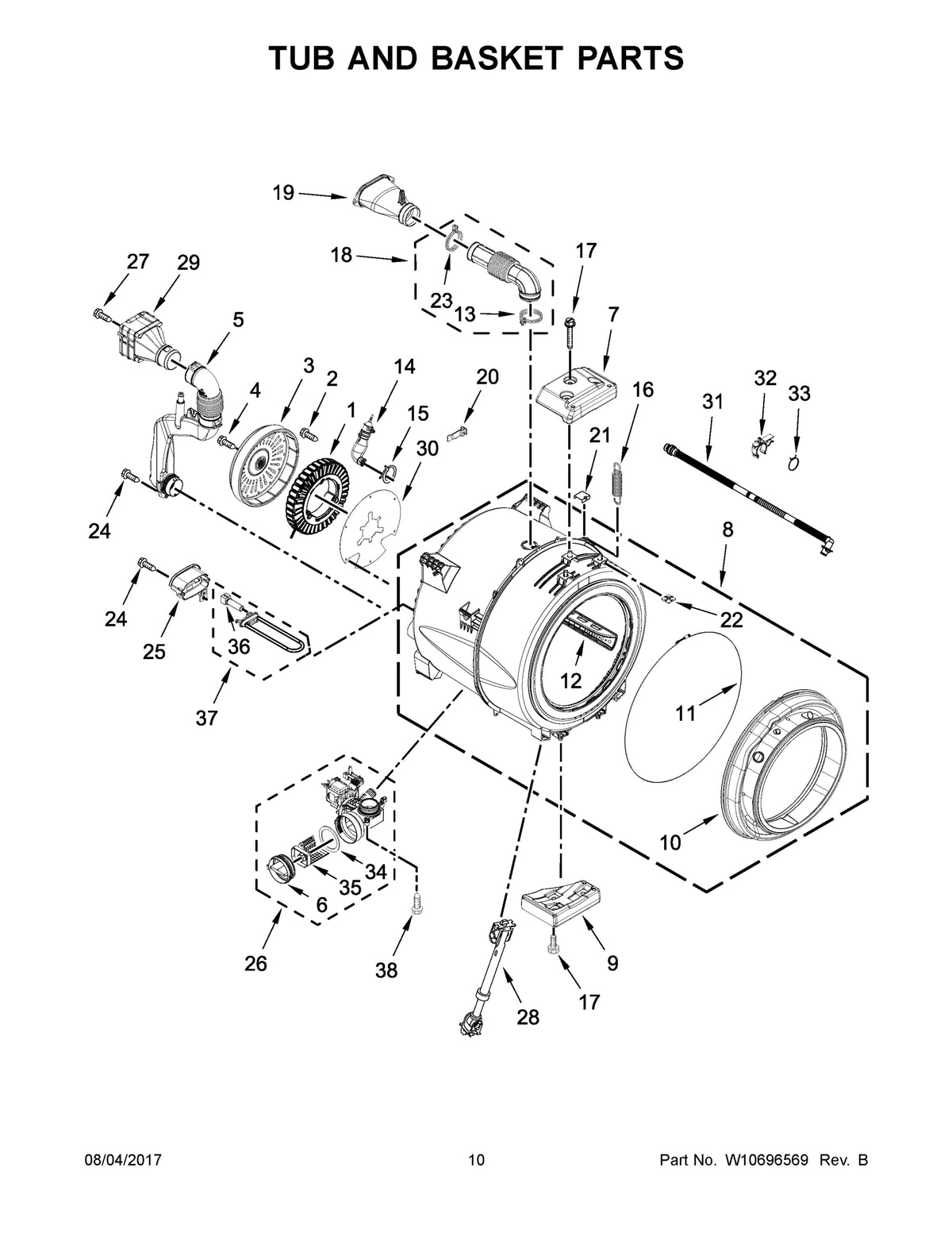 Diagram: Tub And Basket Parts - see part 9