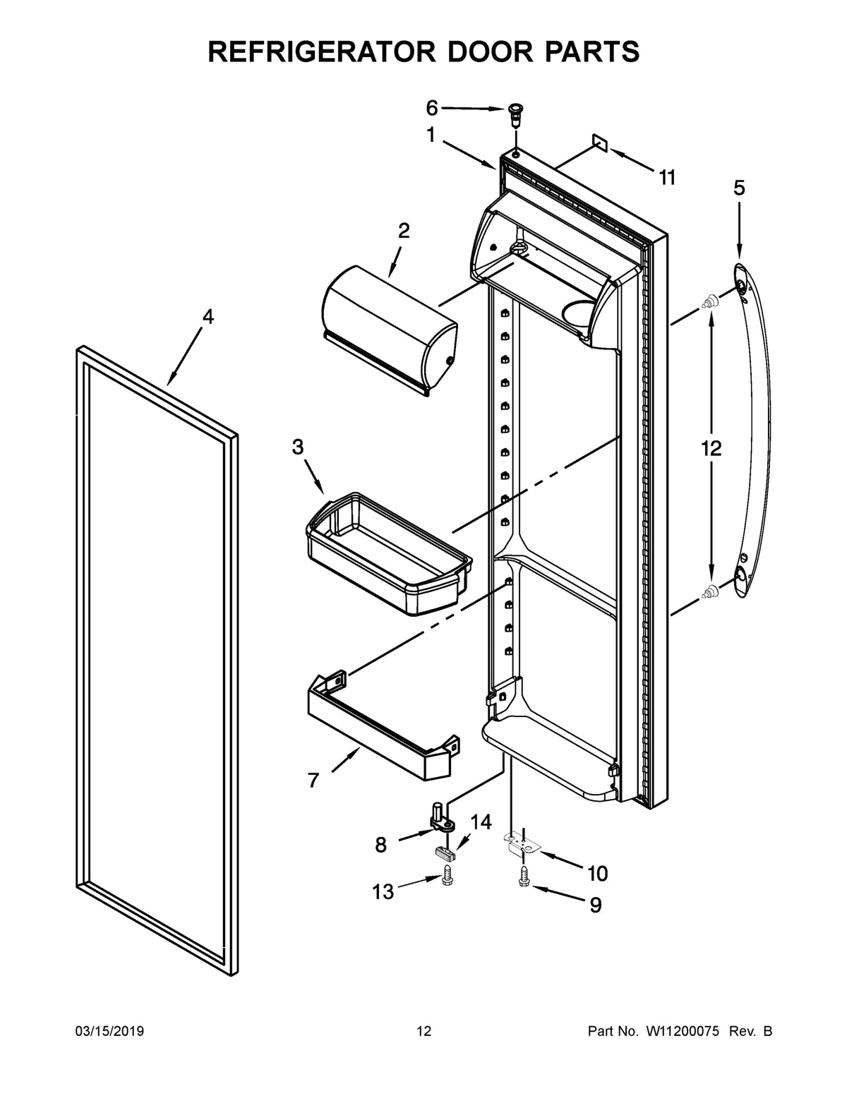 Diagram: Refrigerator Door Parts - see part 14B
