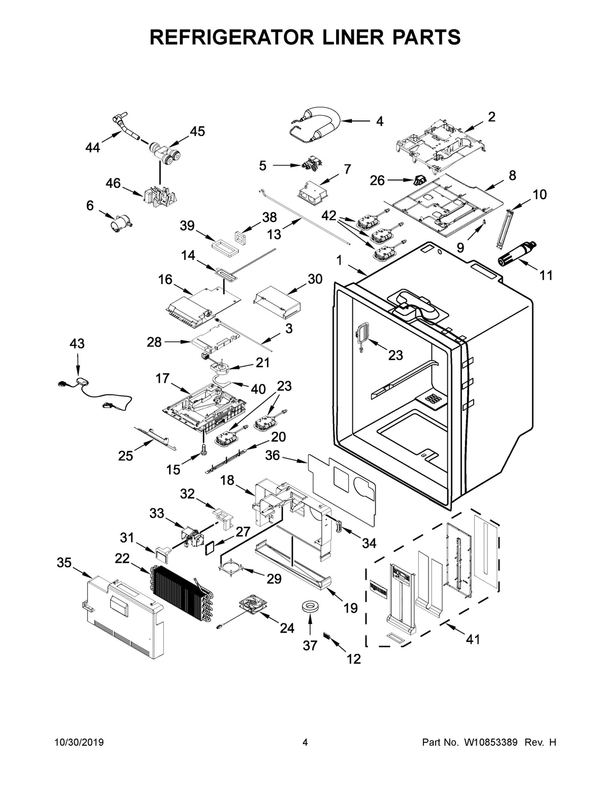 Diagram: Refrigerator Liner Parts