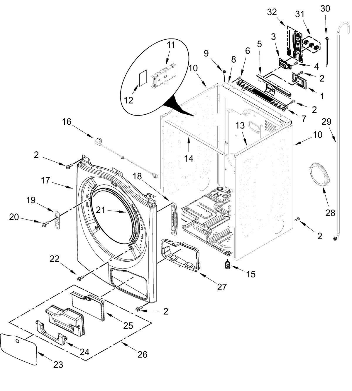 Diagram: Cabinet Parts - see part 27