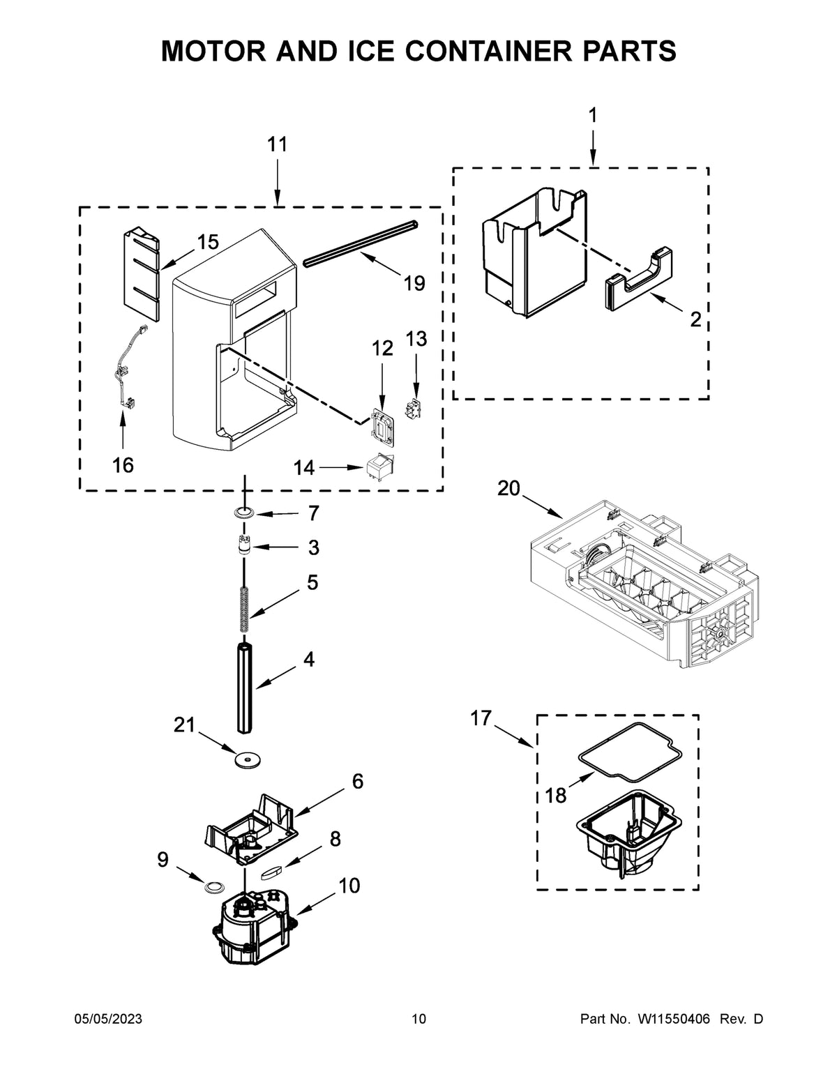 Diagram: Motor And Ice Container Parts - see part 12