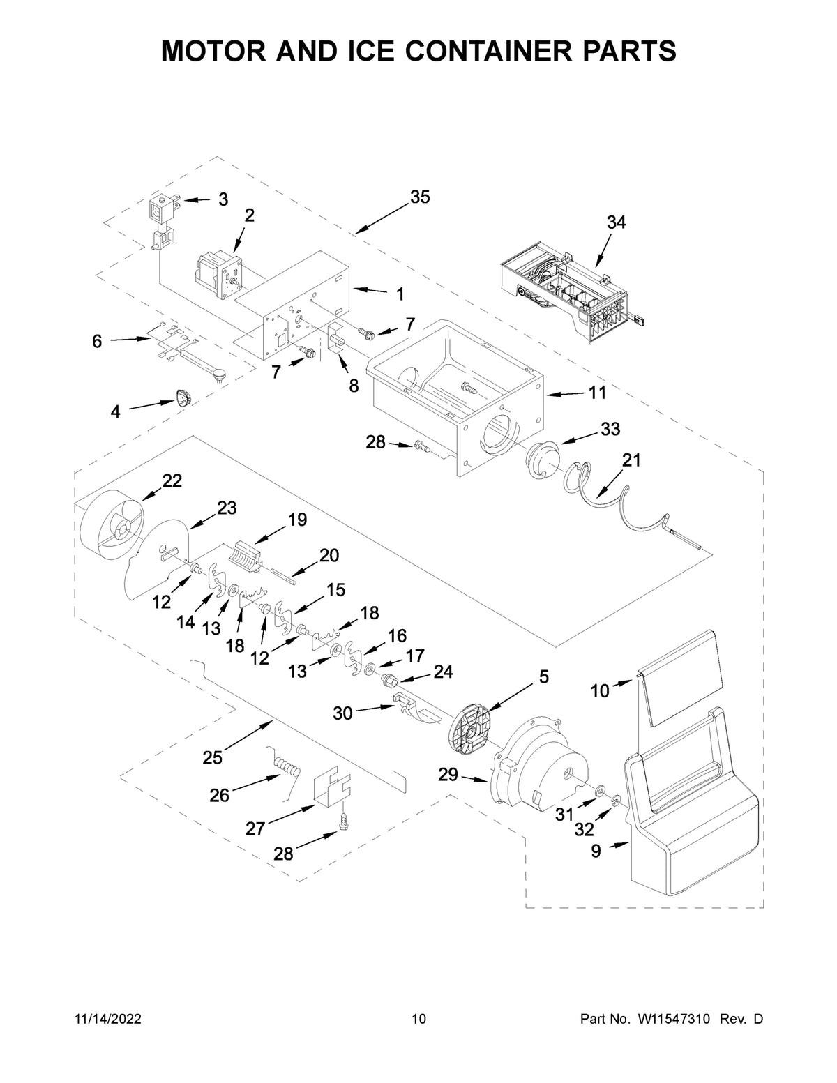 Diagram: Motor And Ice Container Parts - see part 9