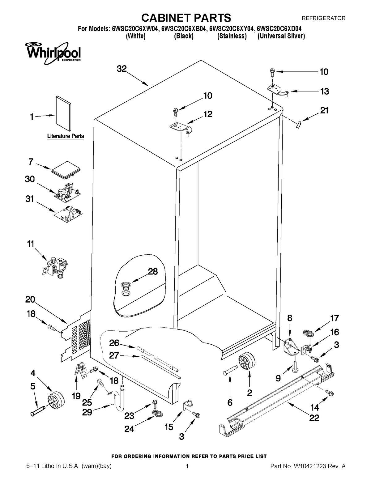 Diagram: Cabinet Parts - see part 4