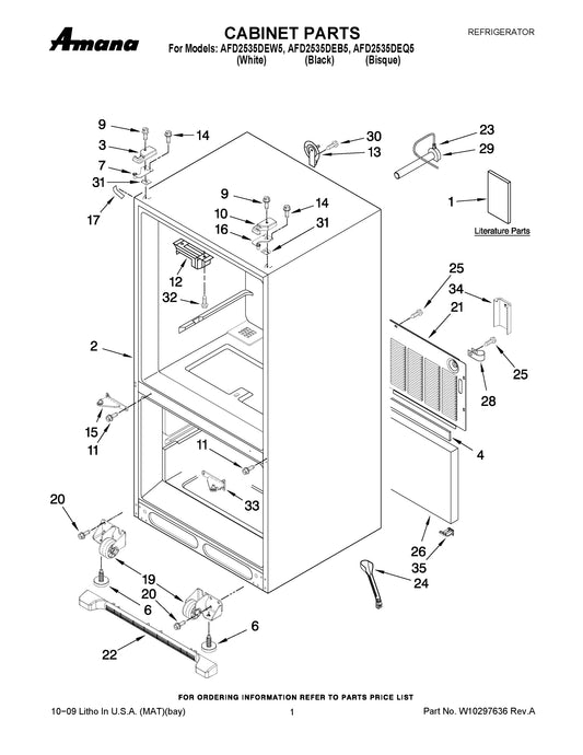 Diagram: Cabinet Parts - see part 35