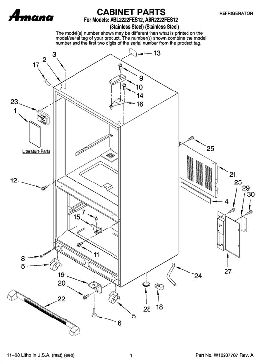 Diagram: Cabinet Parts - see part 19