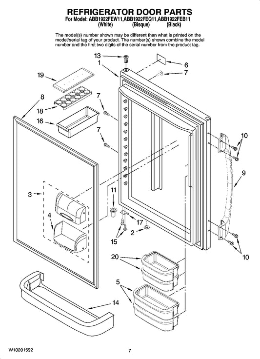 Diagram: Refrigerator Door Parts - see part 7