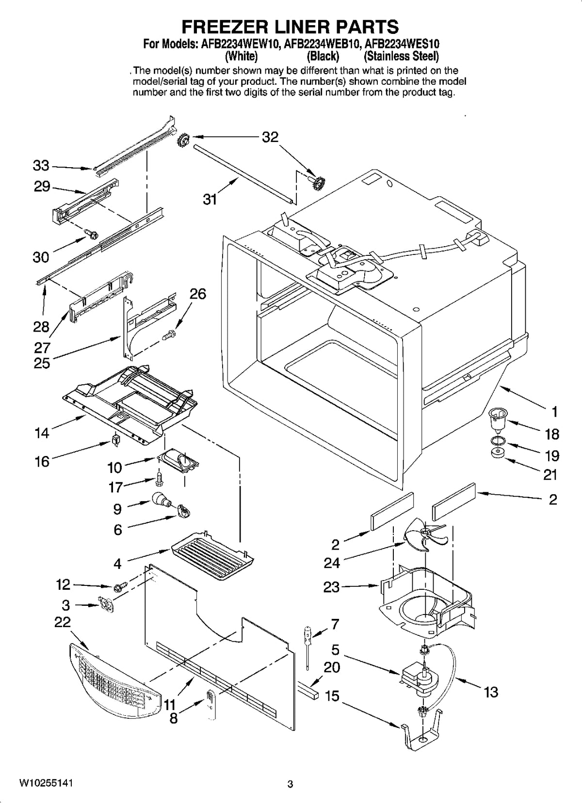 Diagram: Freezer Liner Parts - see part 15