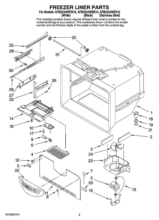 Diagram: Freezer Liner Parts - see part 15