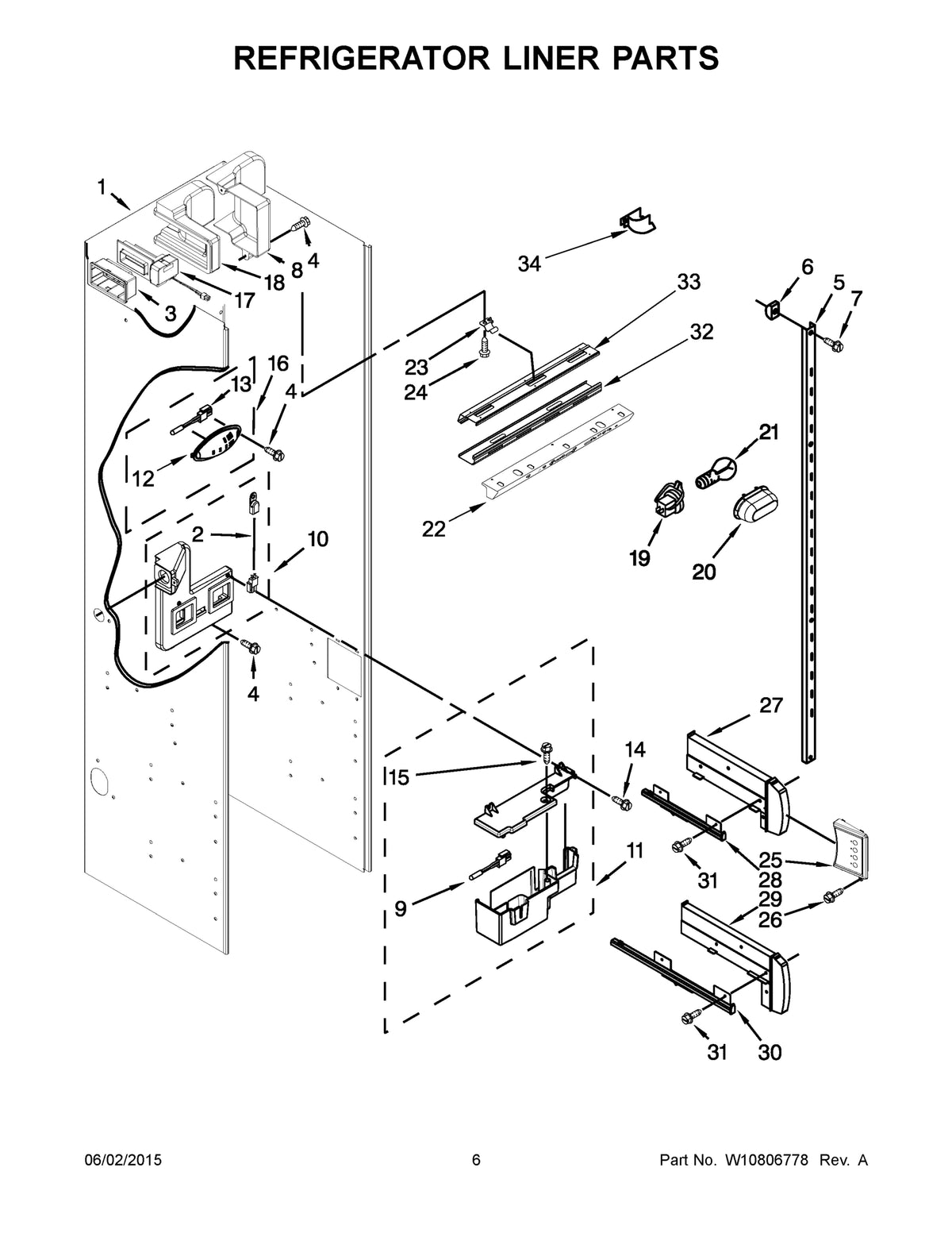 Diagram: Refrigerator Liner Parts - see part 34