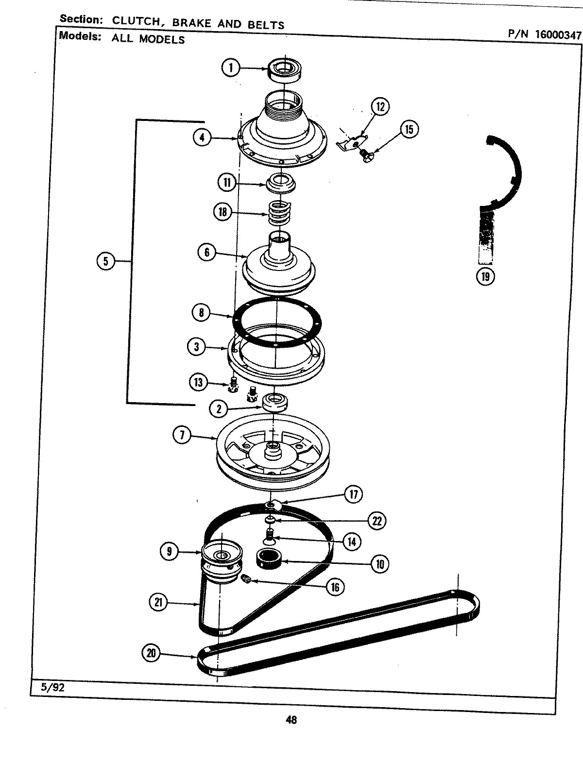 Diagram: Clutch, Brake & Belts - see part 20