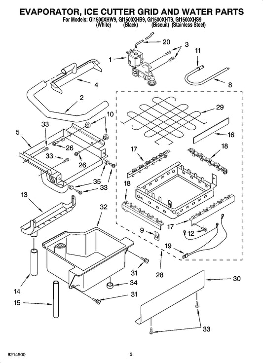 Diagram: Evaporator, Ice Cutter Grid And Water Parts - see part 19
