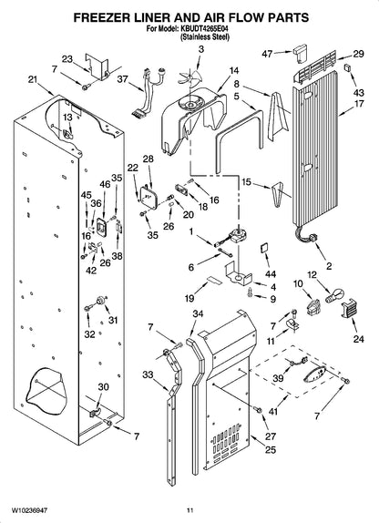 Diagram: Freezer Liner And Air Flow Parts - see part 13