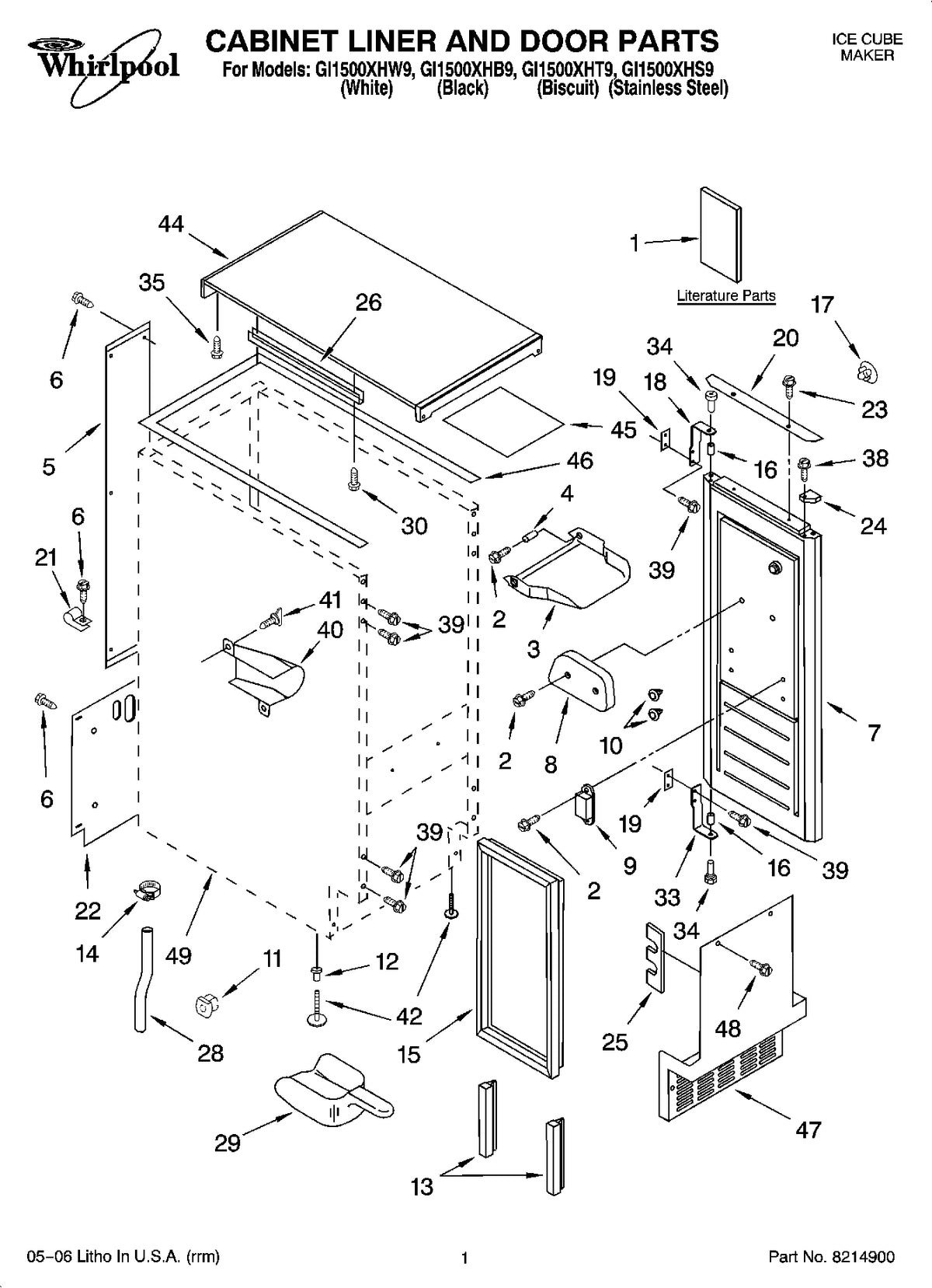 Diagram: Cabinet Liner And Door Parts - see part 13