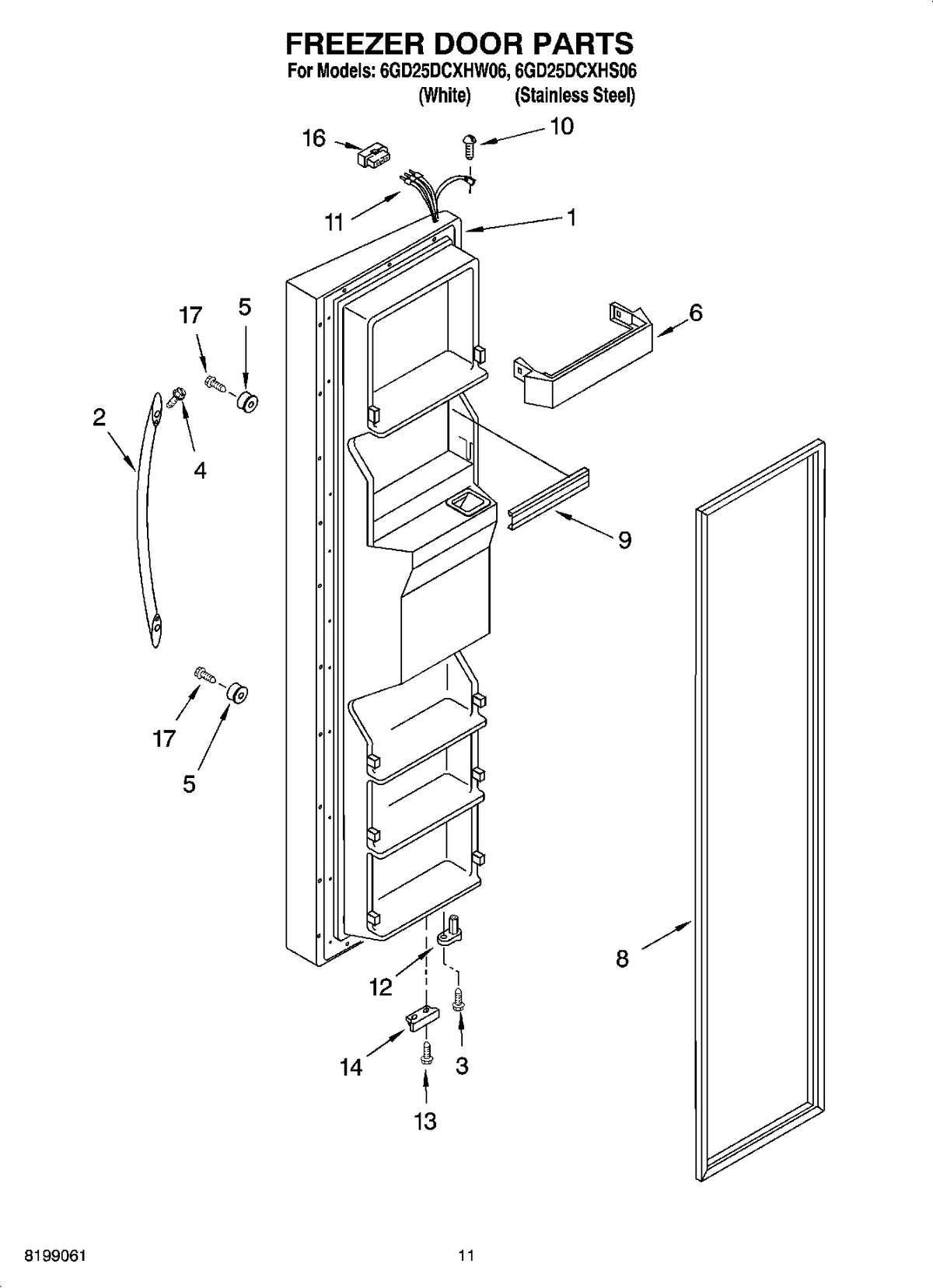 Diagram: Freezer Door Parts - see part 5
