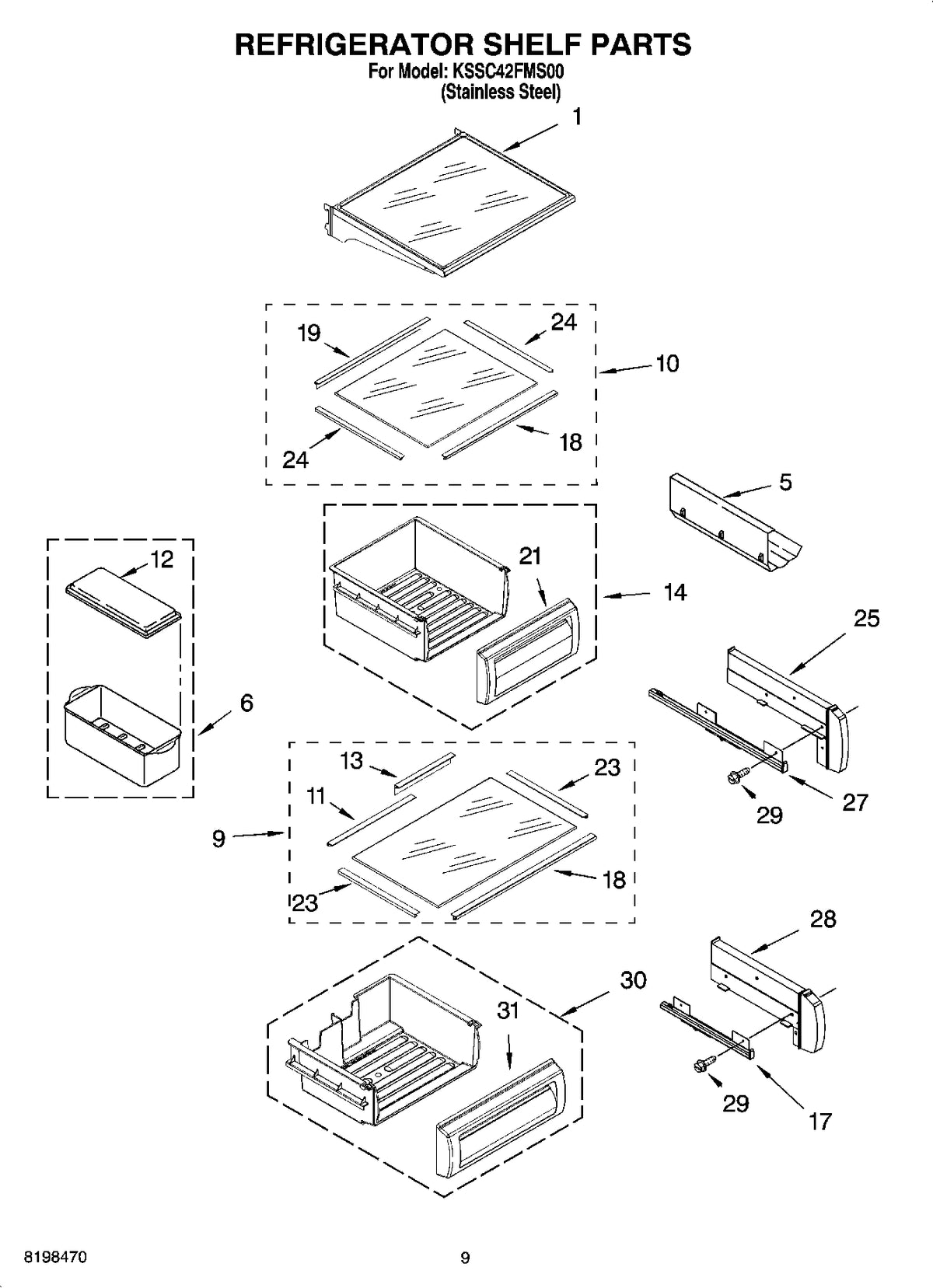 Diagram: Refrigerator Shelf Parts - see part 11