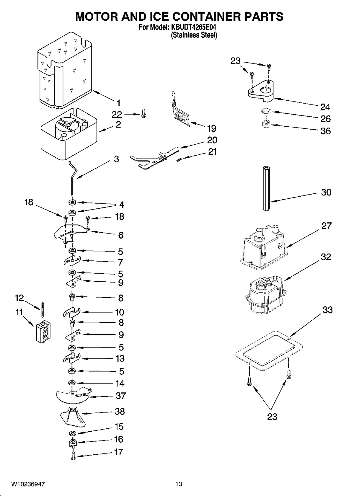 Diagram: Motor And Ice Container Parts - see part 19