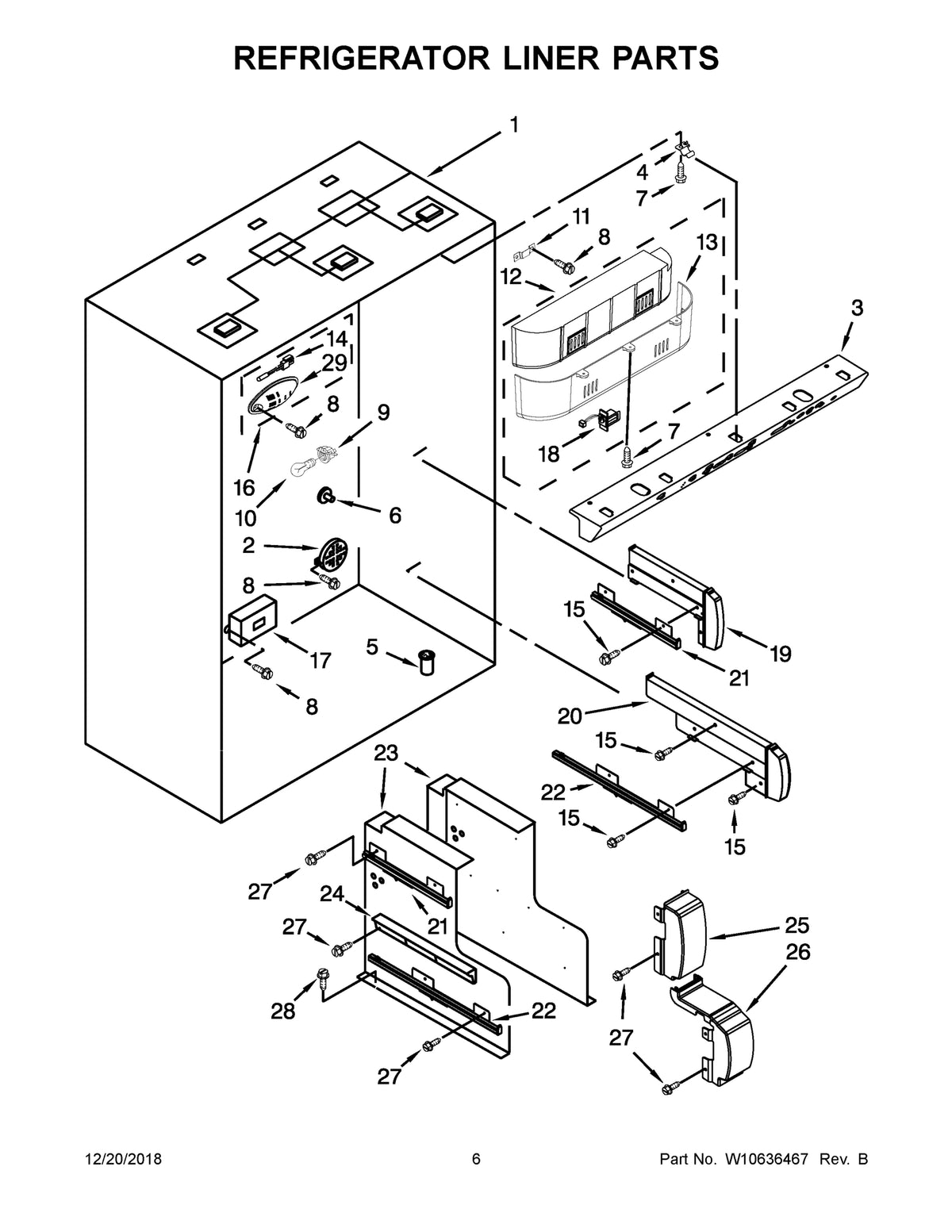 Diagram: Refrigerator Liner Parts - see part 22