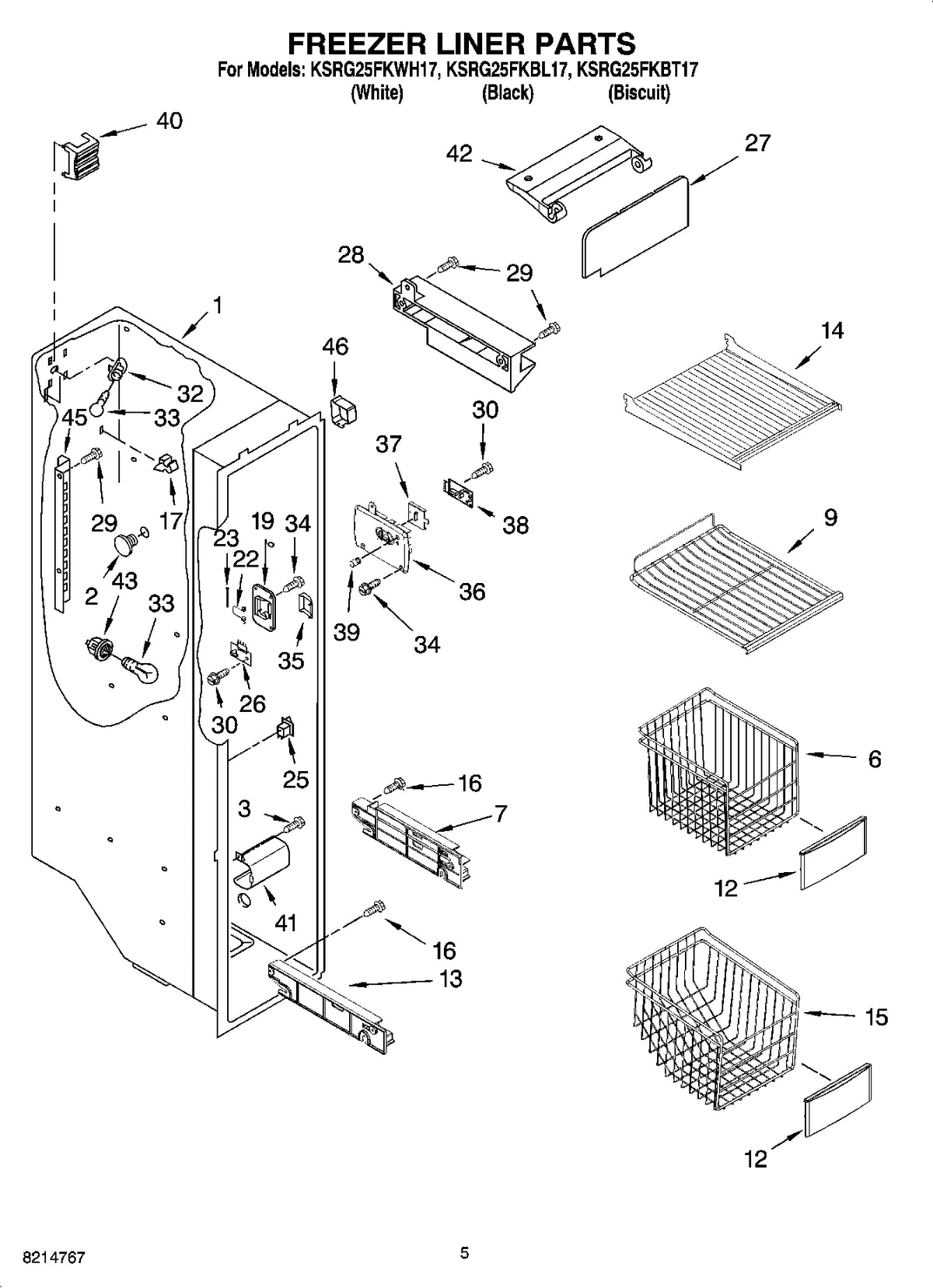 Diagram: Freezer Liner Parts - see part 12