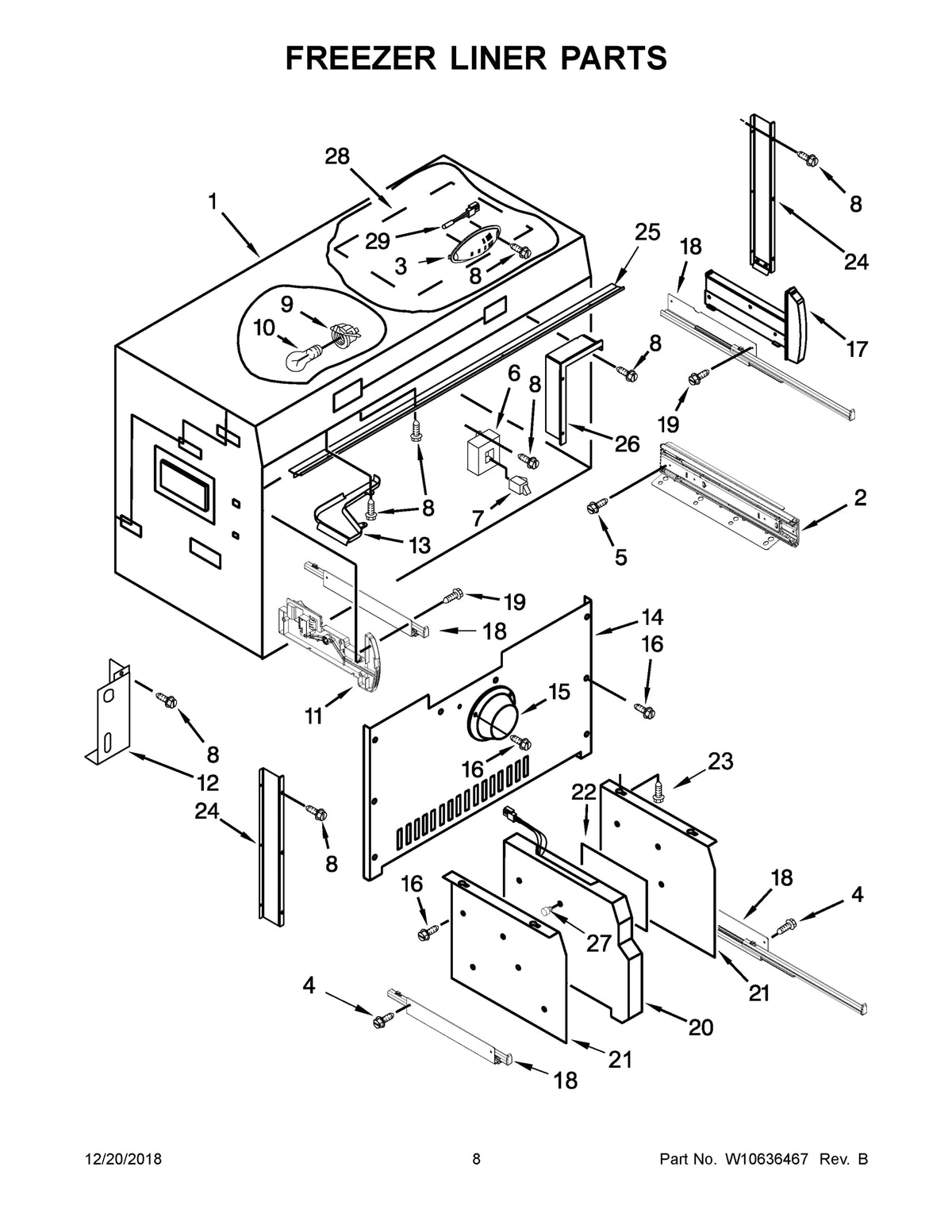 Diagram: Freezer Liner Parts - see part 12
