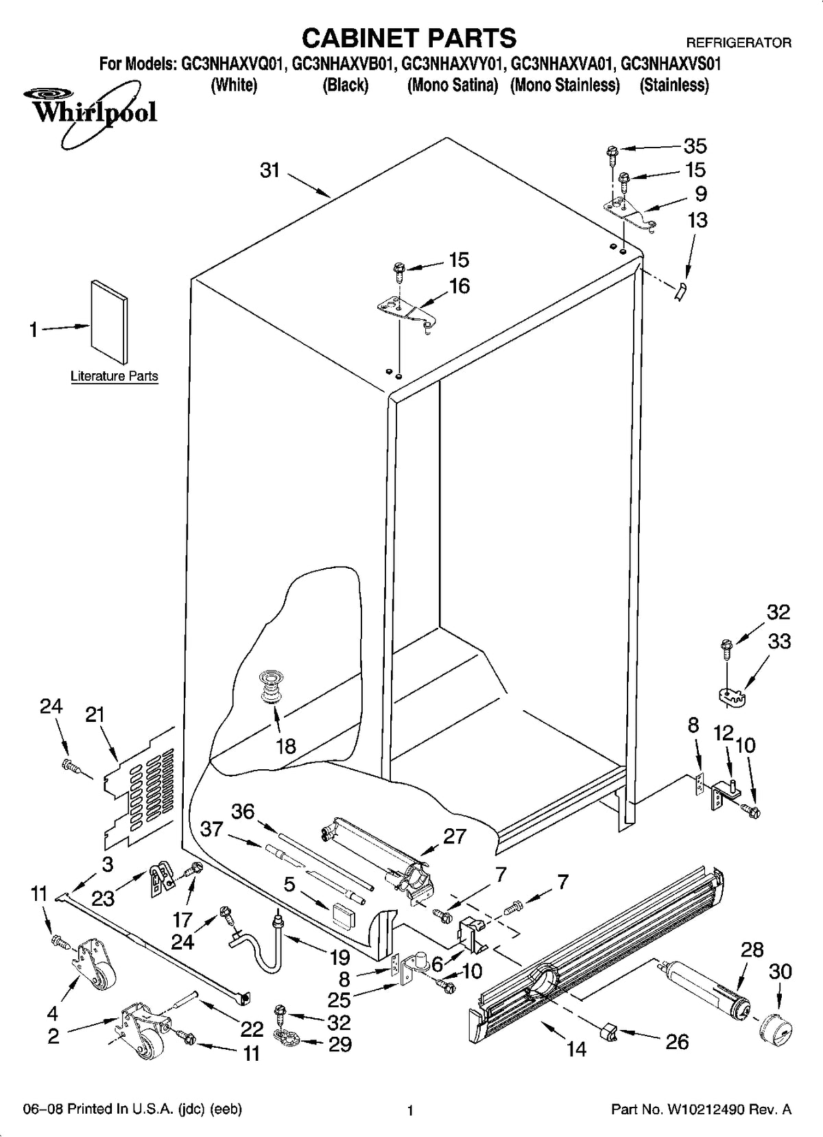Diagram: Cabinet Parts - see part 9