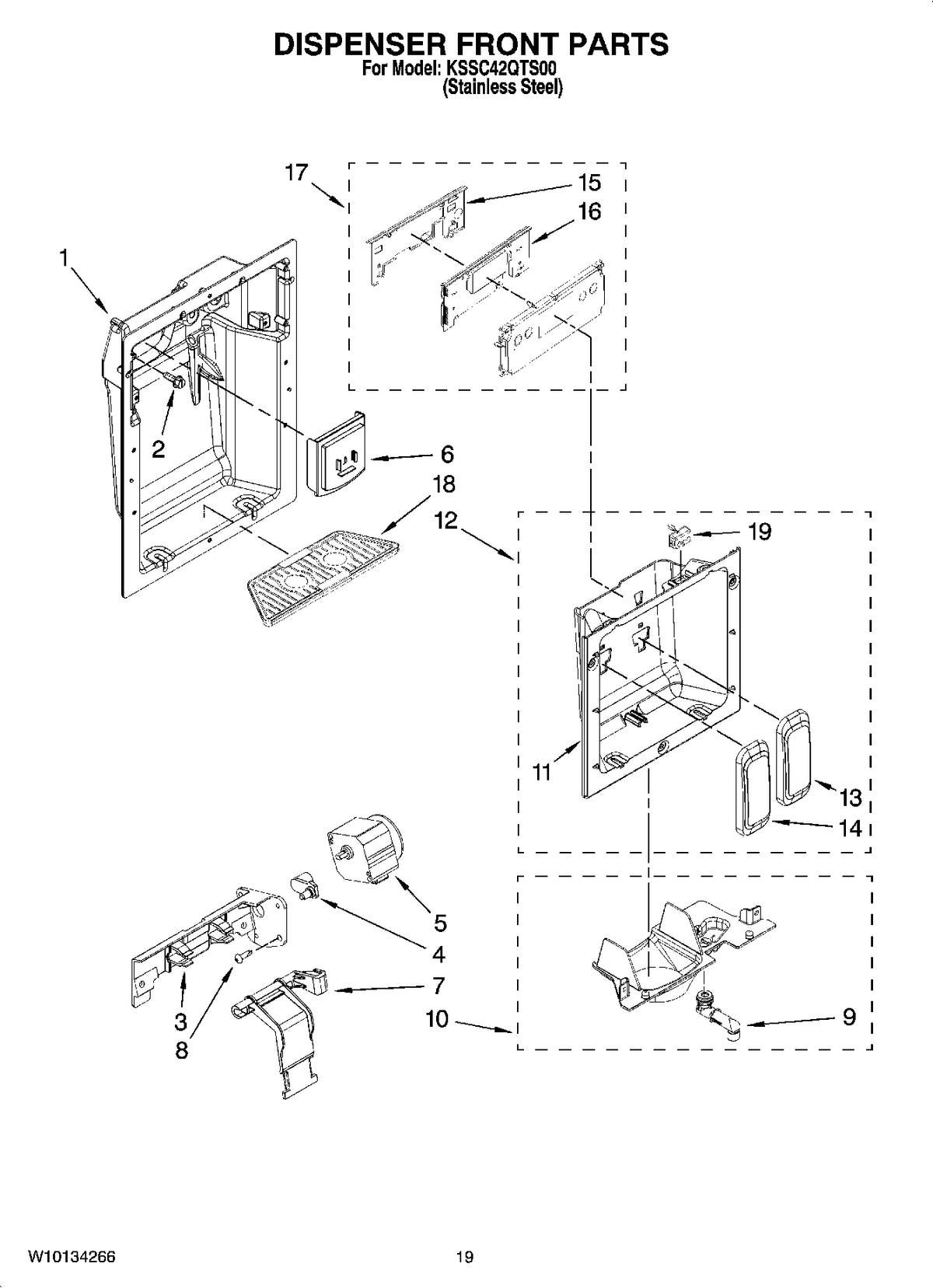 Diagram: Dispenser And Front Parts - see part 10