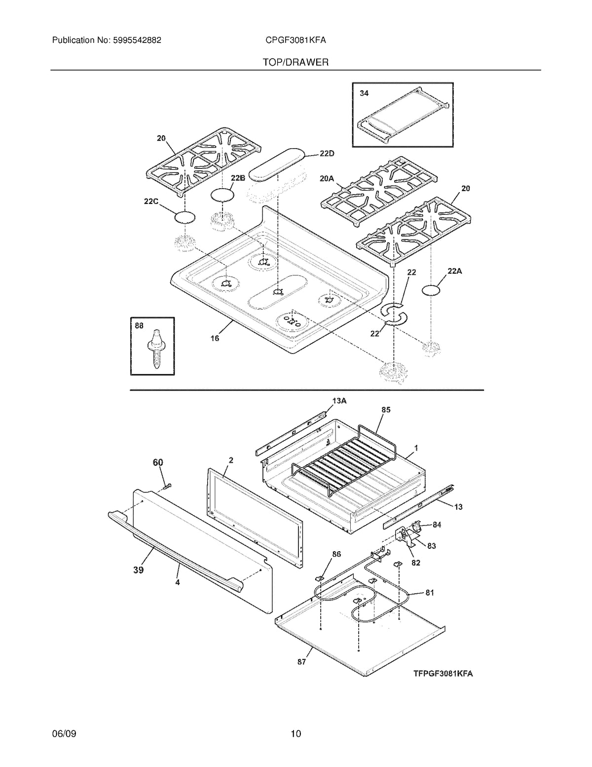 Diagram: Top/Drawer - see part 60