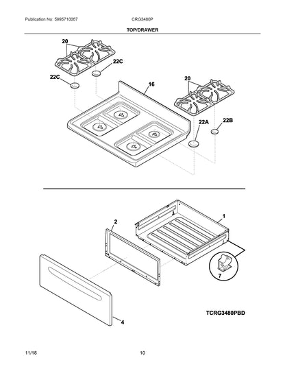 Diagram: Top/Drawer - see part 7