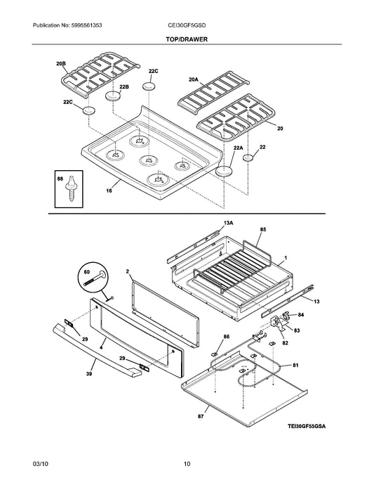 Diagram: Top/Drawer - see part 20