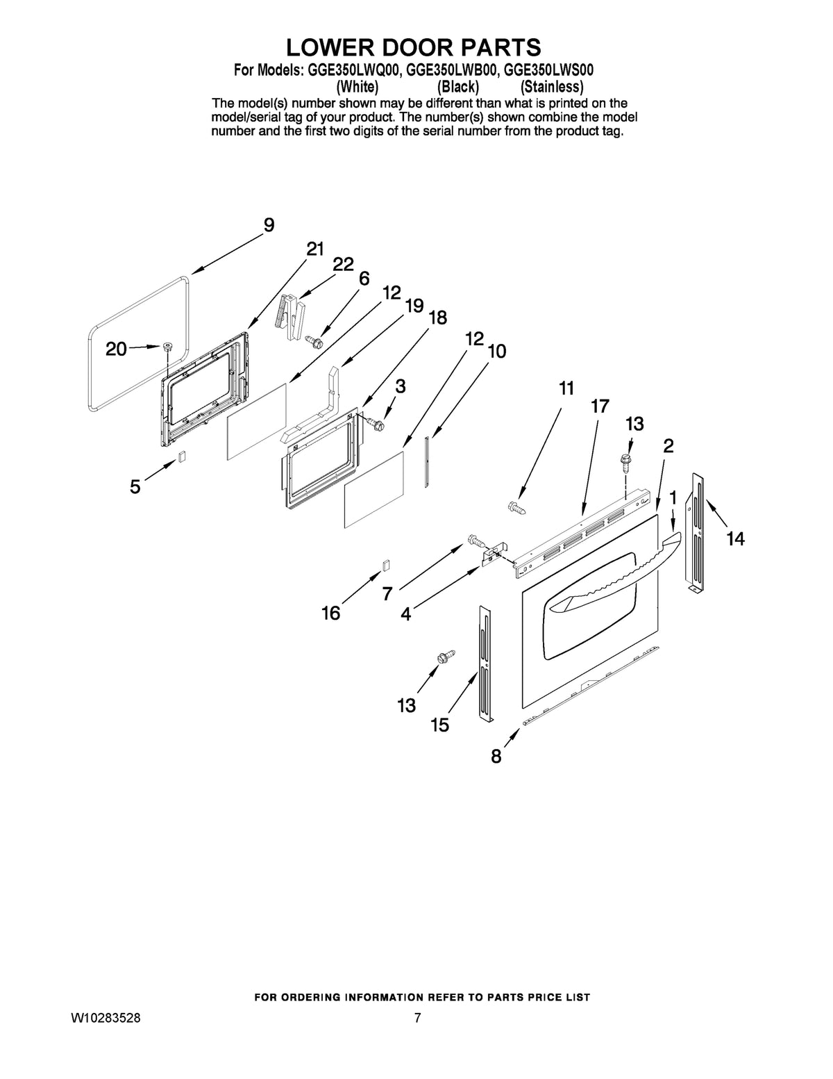 Diagram: Lower Door Parts - see part 4
