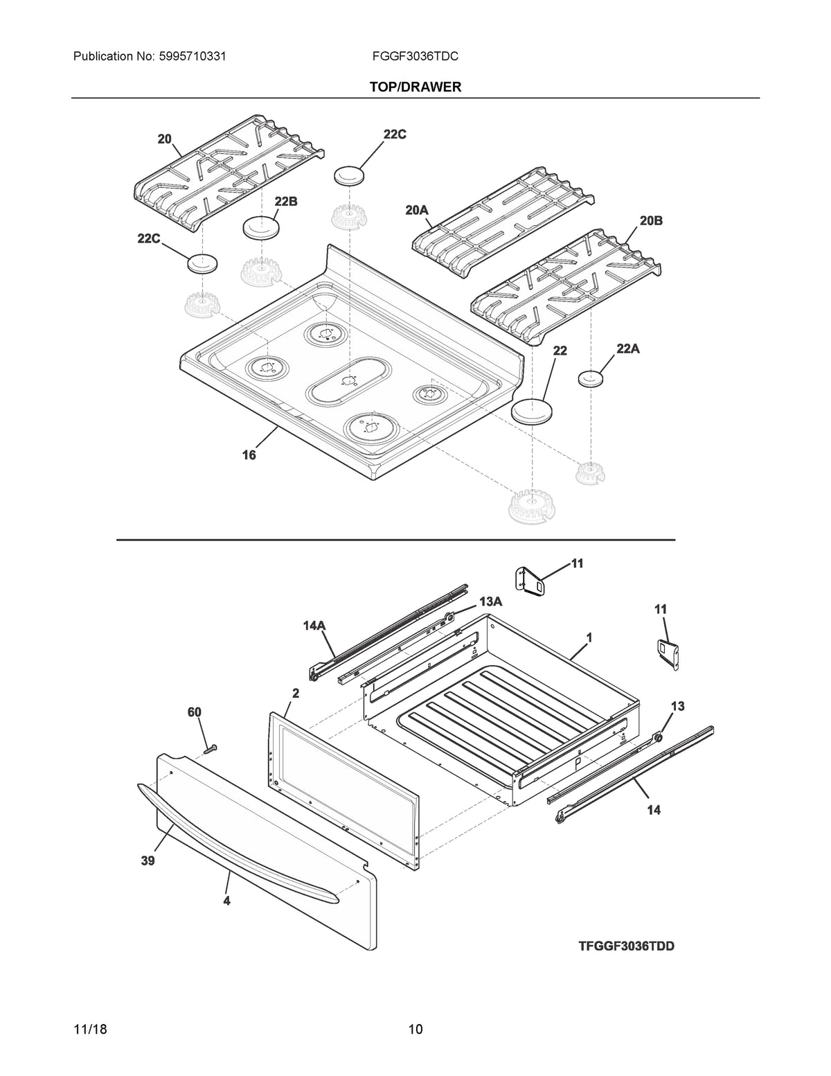 Diagram: Top/Drawer - see part 11
