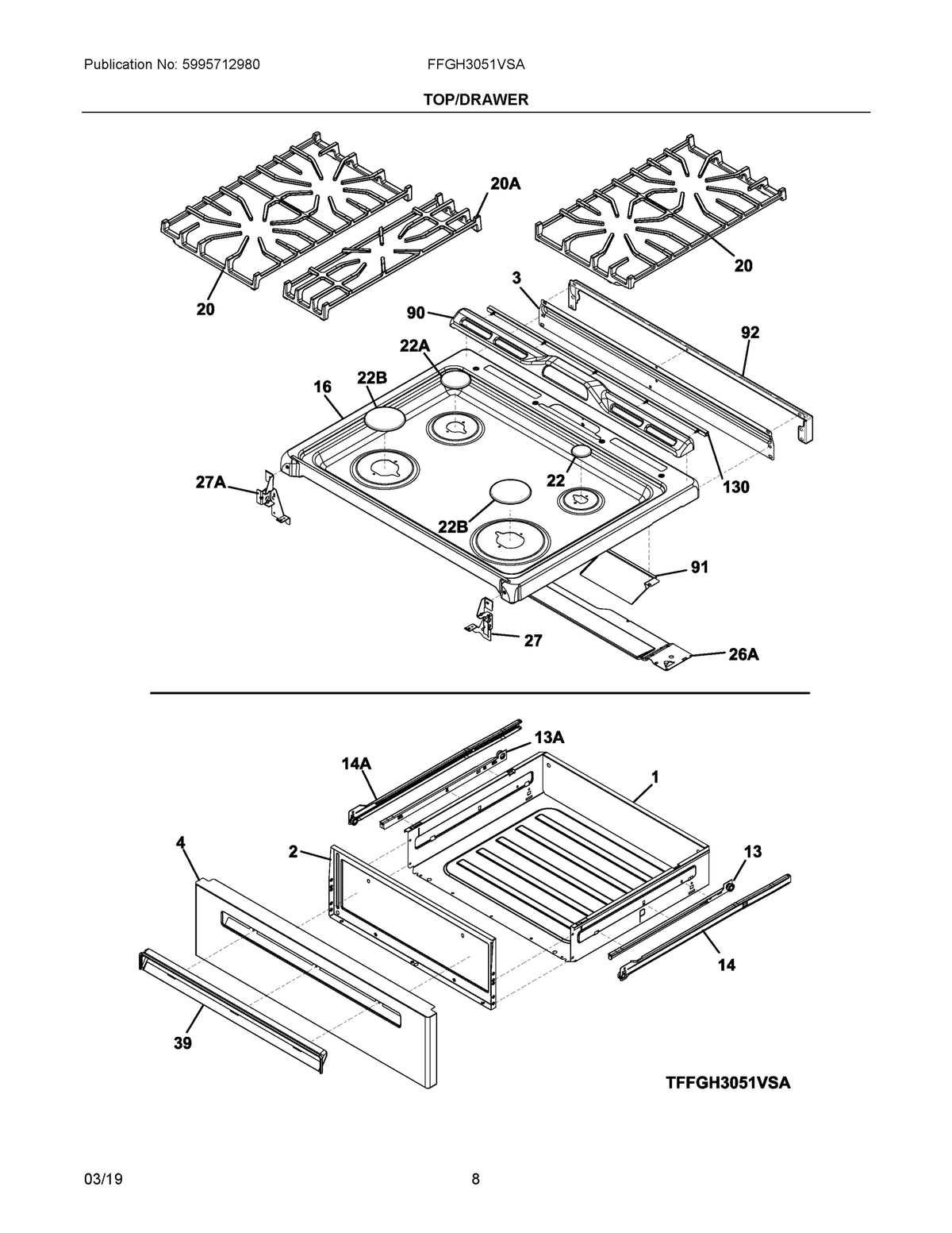Diagram: Top/Drawer - see part 20