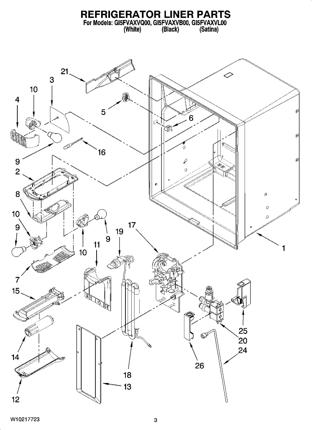 Diagram: Refrigerator Liner Parts - see part 13