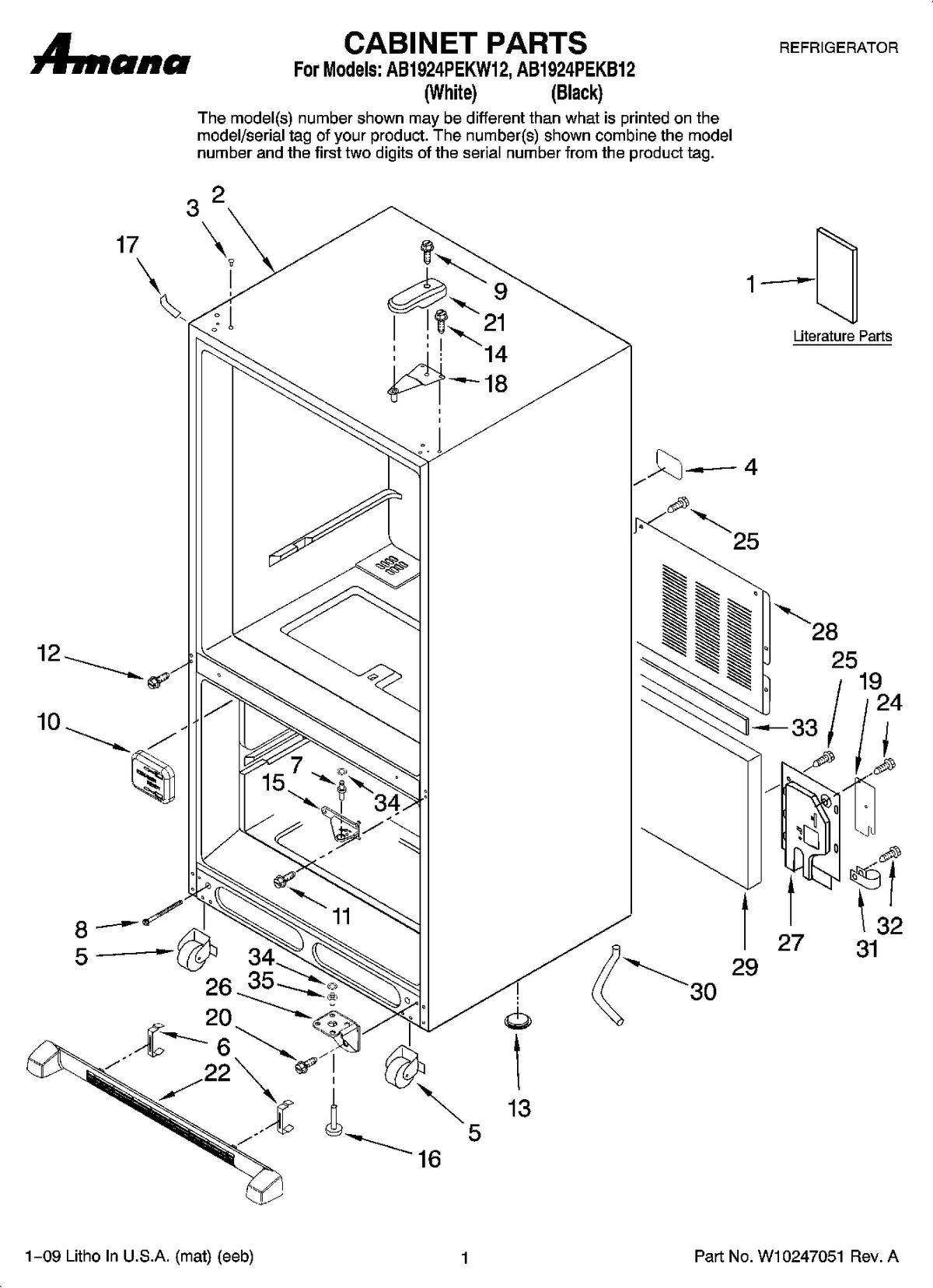 Diagram: Cabinet Parts - see part 35