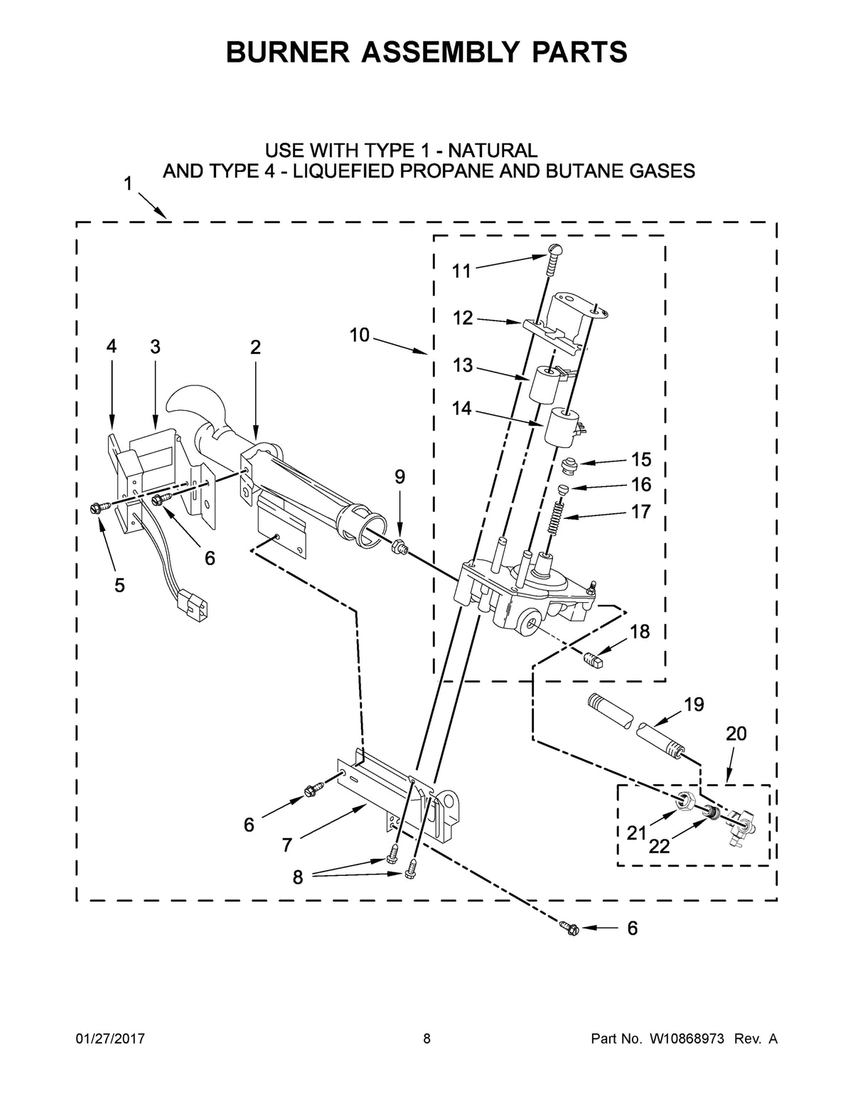 Diagram: Burner Assembly Parts - see part 20