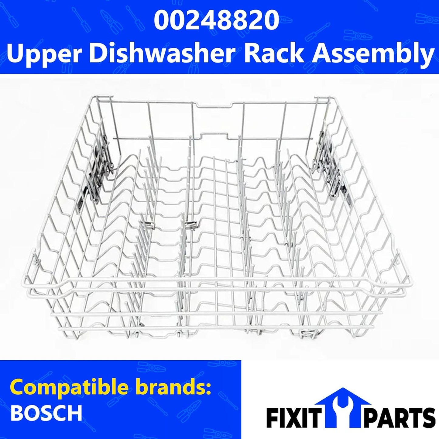 US-Based Supplier – 00248820 OEM Upper Crockery Dishrack Assembly works with Bosch Dishwashers – Replaces 00248821, 00680609, 00683546, 00683972, 00686701, 00686808, 00686862, and more