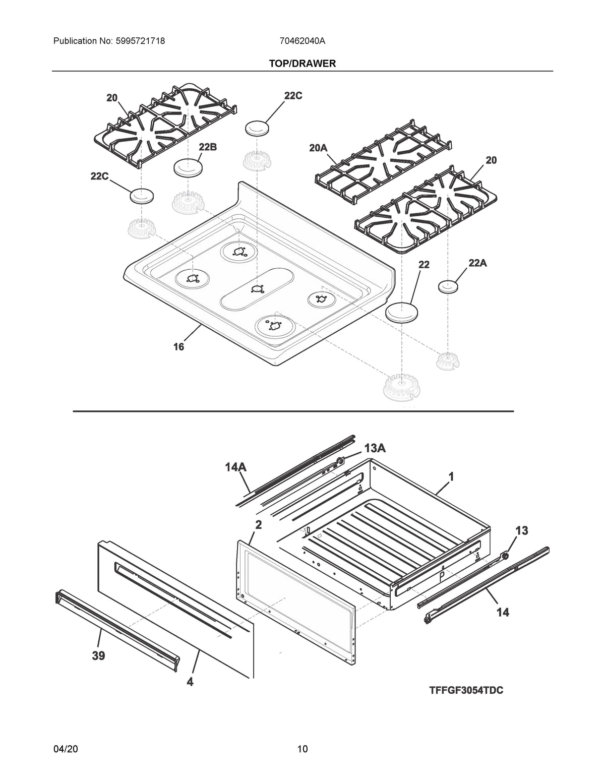 Diagram: Top/Drawer - see part 20A