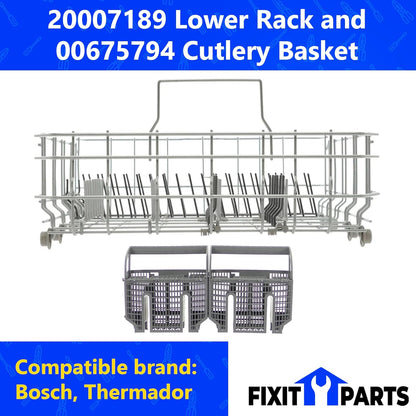 20007189 20000533 Lower Dishwasher Rack with 00675794 Cutlery Silverware Basket Kit