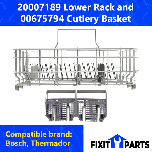 20007189 20000533 Lower Dishwasher Rack with 00675794 Cutlery Silverware Basket Kit