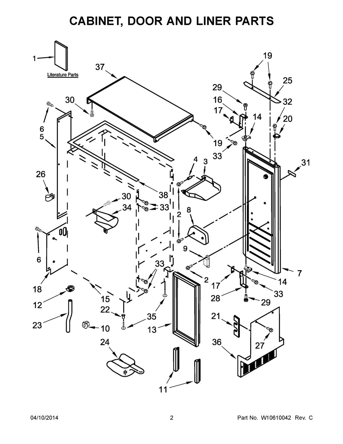 Diagram: Cabinet, Door And Liner Parts - see part 19