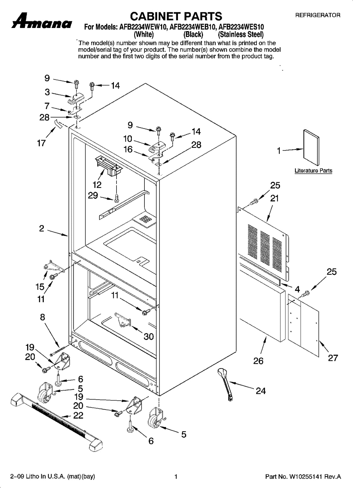 Diagram: Cabinet Parts - see part 4