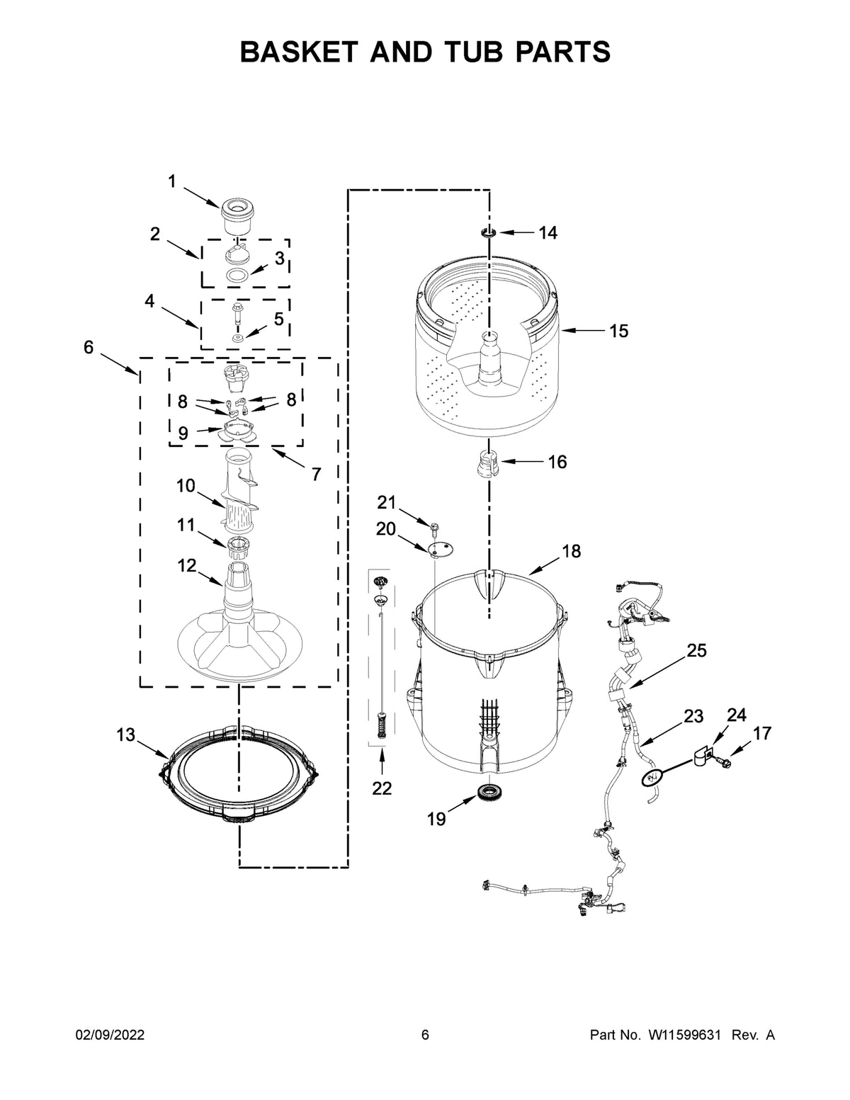 Diagram: Basket And Tub Parts - see part 24