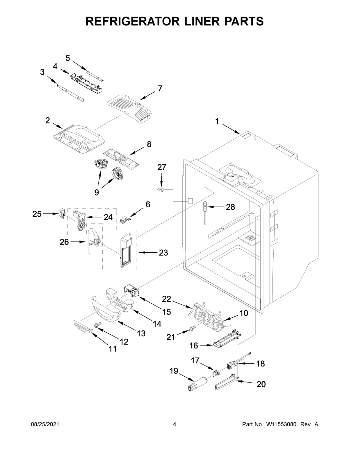 Diagram: Refrigerator Liner Parts - see part 26