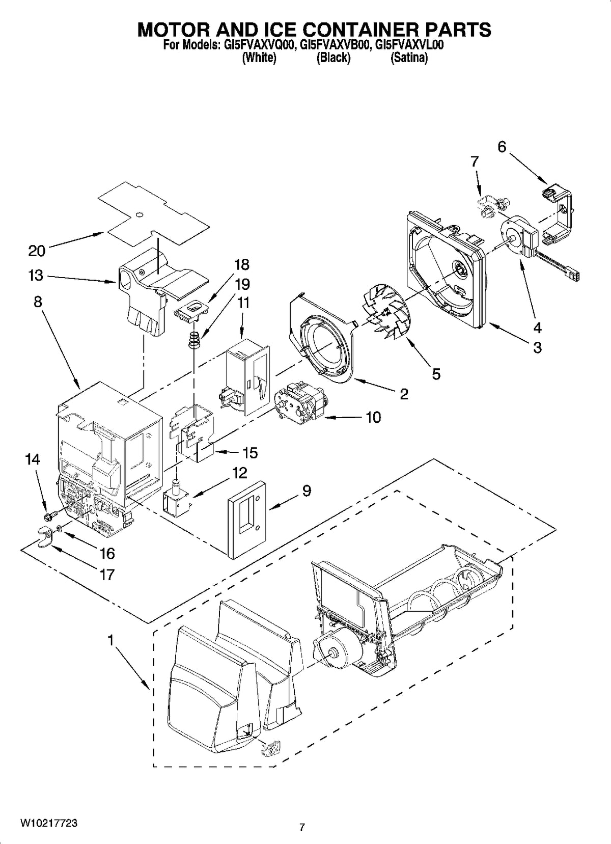 Diagram: Motor And Ice Container Parts - see part 3