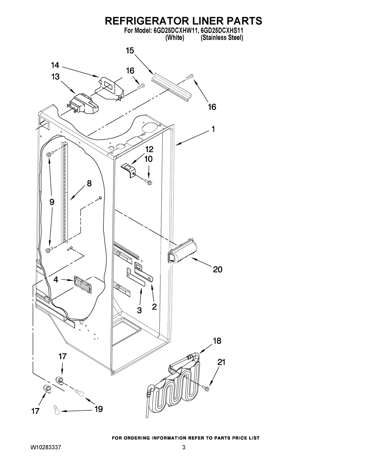 Diagram: Refrigerator Liner Parts - see part 21